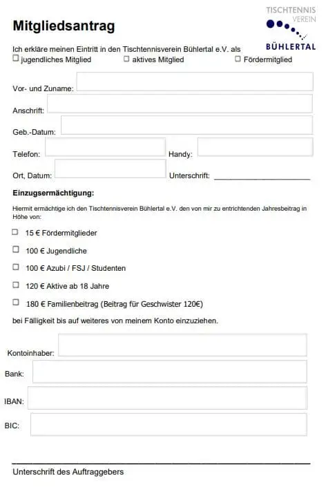 Mitgliedsantrag Vorschau